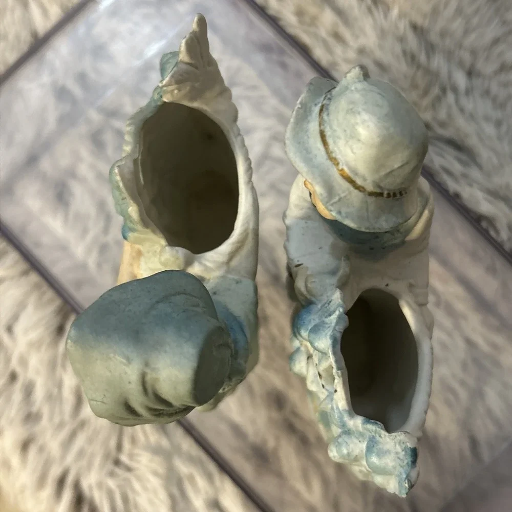 Pair Antique Bisque‎ Porcelain Victorian Boy & Girl Children Child Spill Vases